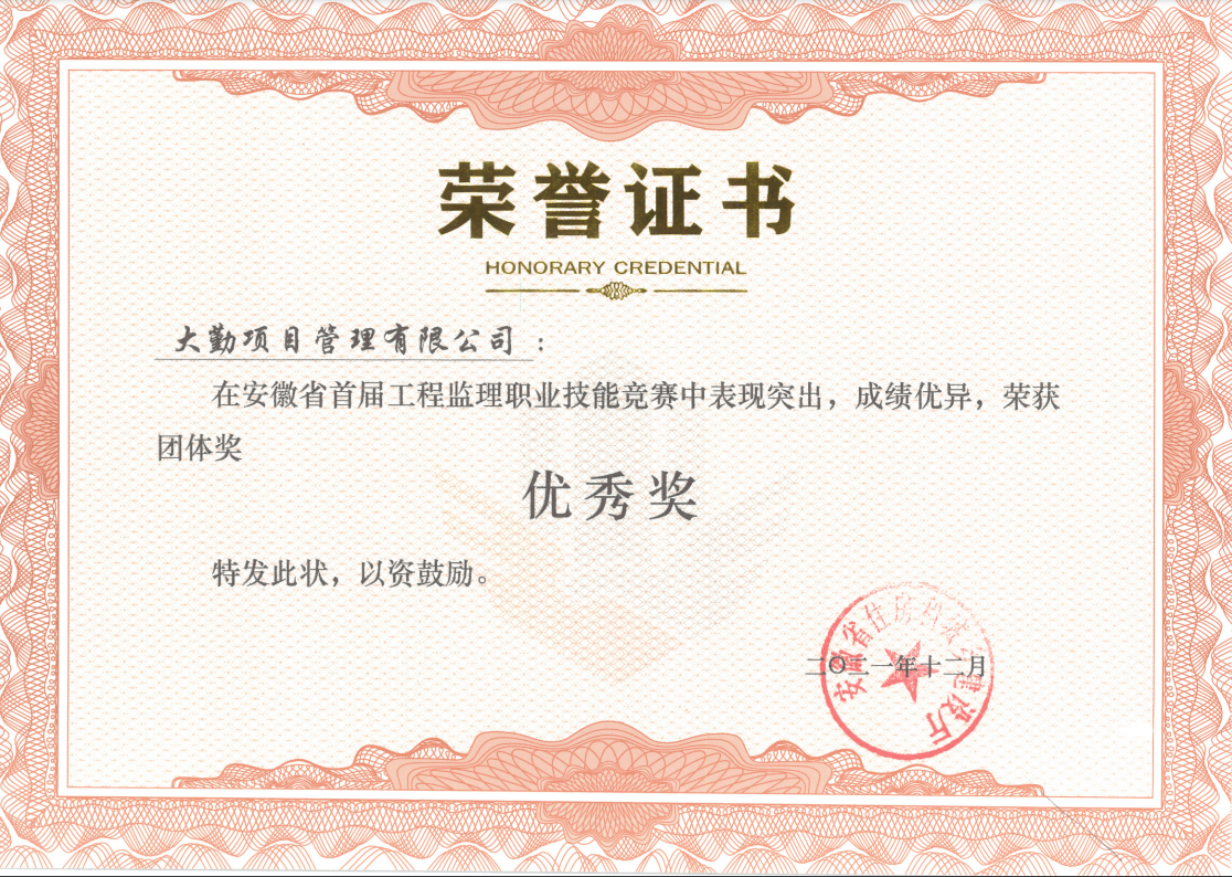 安徽省首届监理技能大赛团体优秀奖.png